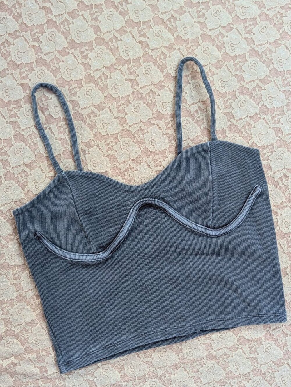 VGUC Forever 21 gray bustier crop top with spaghetti straps size M